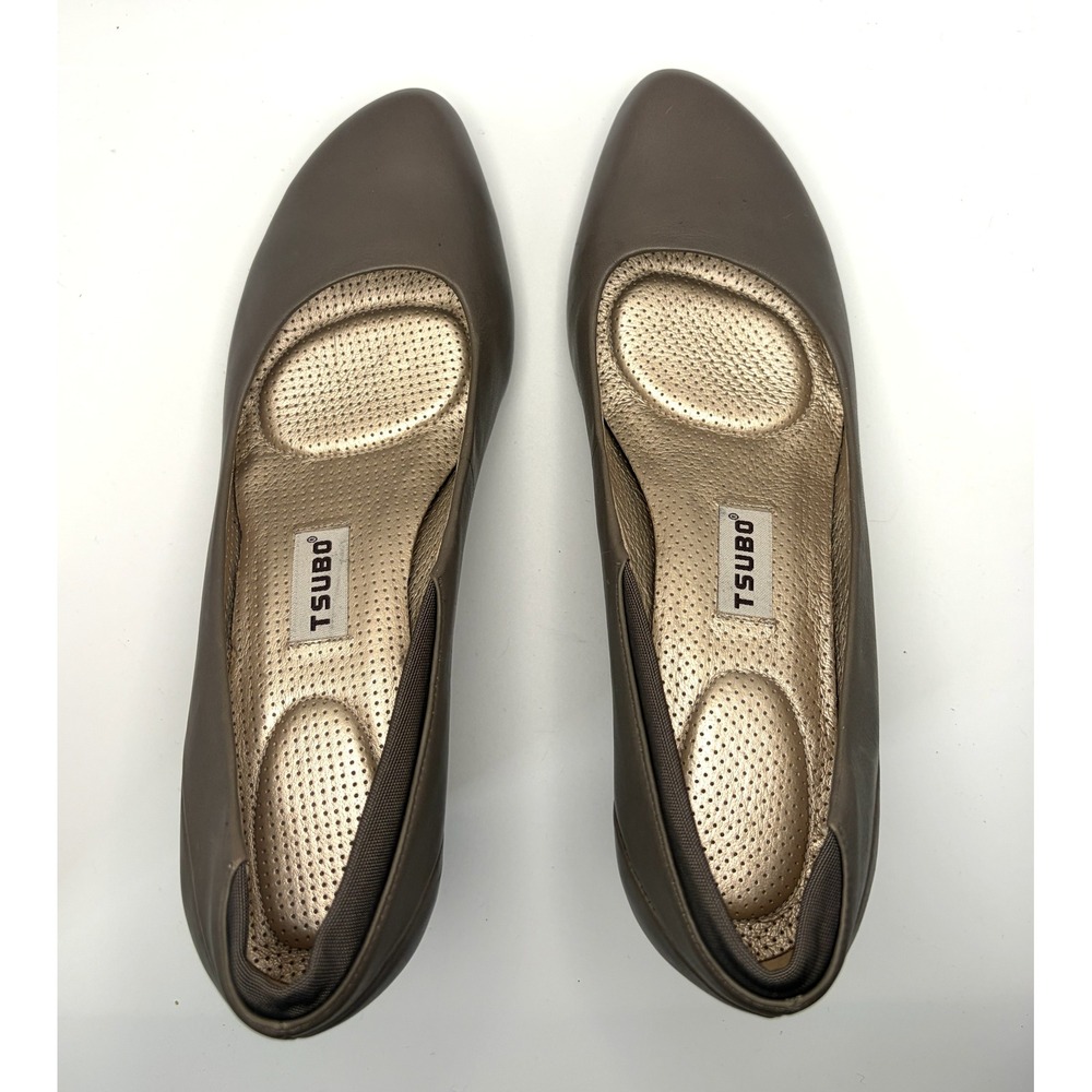 Tsubo 8127-SLPG Women Taupe Leather Comfort Pumps Heels Size 9 40 3 Inch Heel